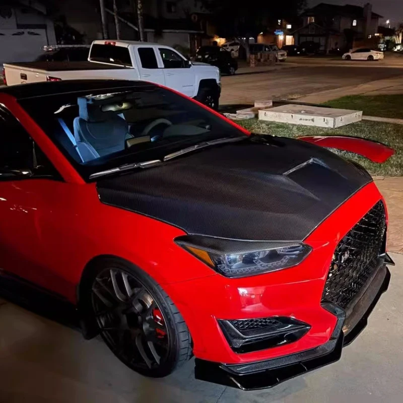 Carbon Fiber Engine Cover for  Veloster 19 modified Bonnet hood scoop body kit Car Accessories