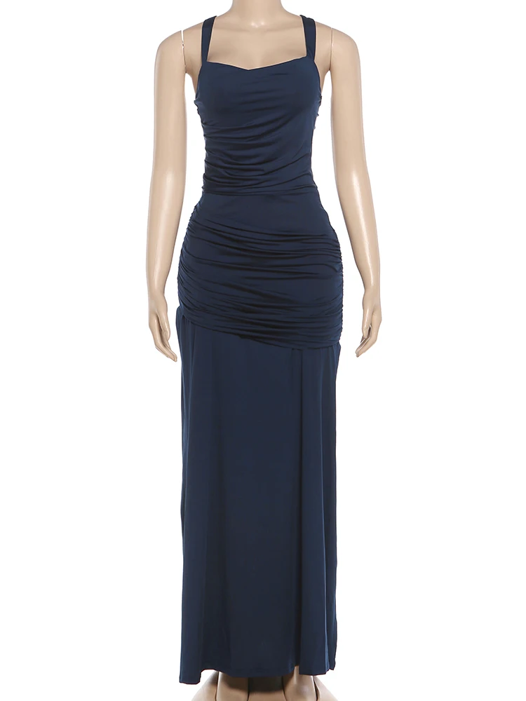 Sisterlinda Schickes, elegantes, rückenfreies Kleid für Damen, mit Falten, quadratischem Kragen, tiefem Ausschnitt, ärmellos, für Geburtstagsfeiern, solides, schickes Bankett-Kleid – Detail 11