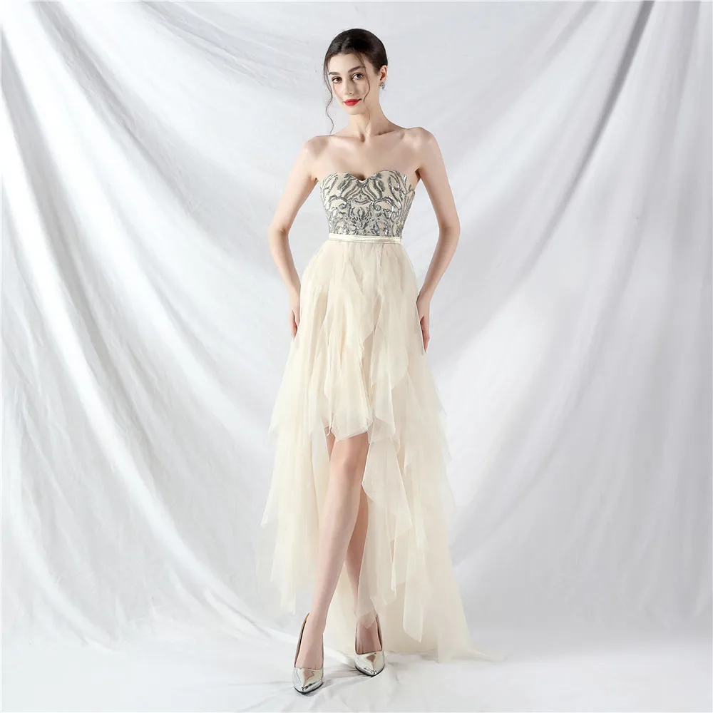 

DEERVEADO Asymmetrical Evening Dress for Woman Elegant Sweetheart Tulle Prom Dresses Cocktail Party Dresses