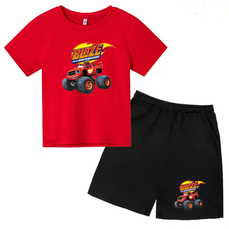 

Kids T-shirt Street Game Flame Car Print Boys Girls Toddler 3-12Y Top + Shorts 2P Passionate Speed Sport Sunshine Charming Casua