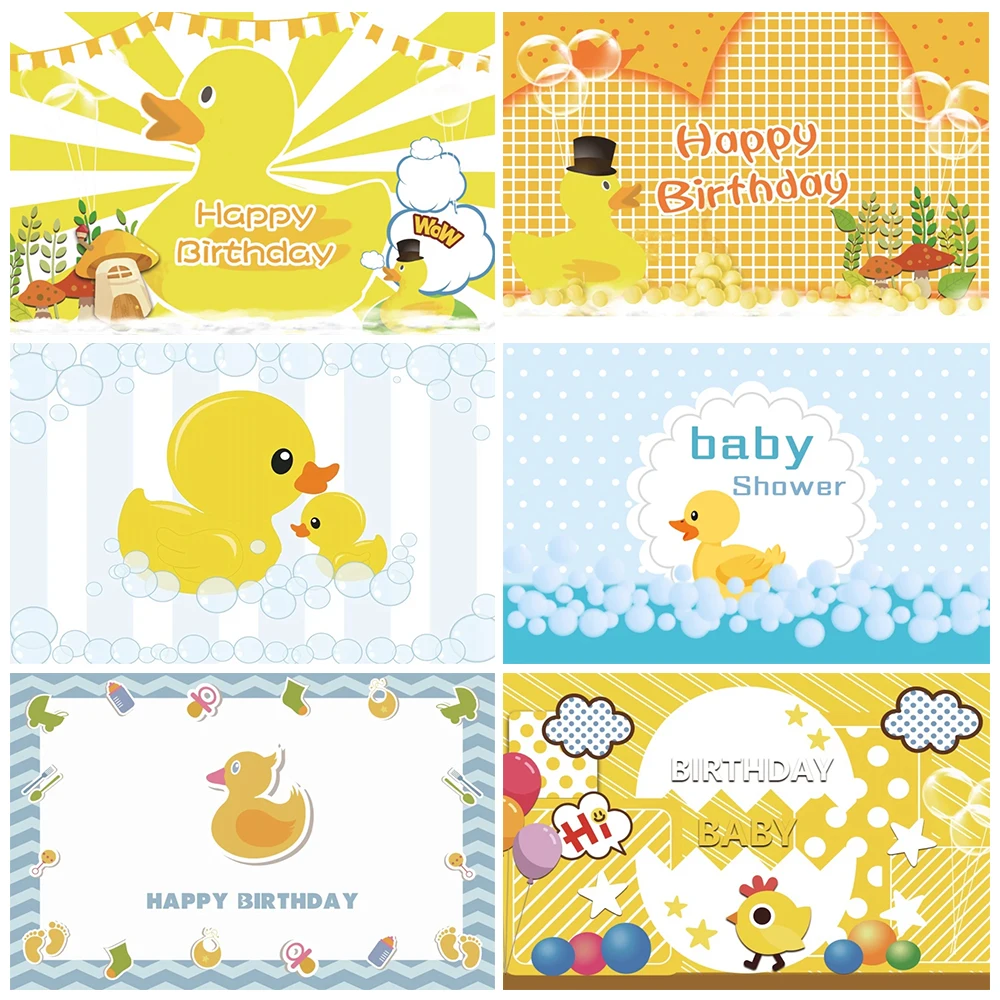 

Small Yellow Duck Child Birthday Backdrop Bubbles Bath Baby Shower Decor Newborn Photography Background Photo Studio Prop Custom