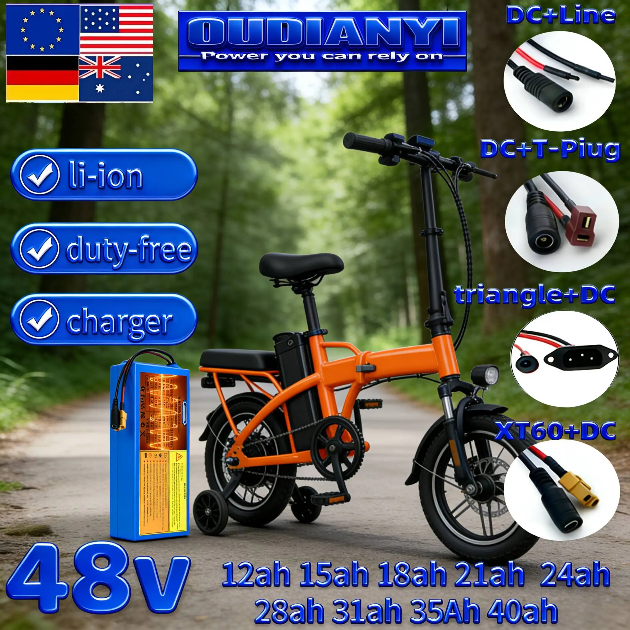 

New 48V Lithium Battery 12AH 15Ah 18Ah 21Ah 24Ah 28Ah 31Ah 35Ah 40Ah With BMS Protection 1500W Power For 42V E-Scooter High Capa