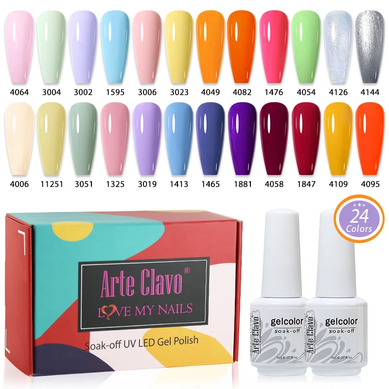 

Arte Clavo 24pcs Color Nail Gel Whole Set Glitter Sequin Gel Polish Kit Semi Permanent Soak Off UV LED Gel Varnish Manicure