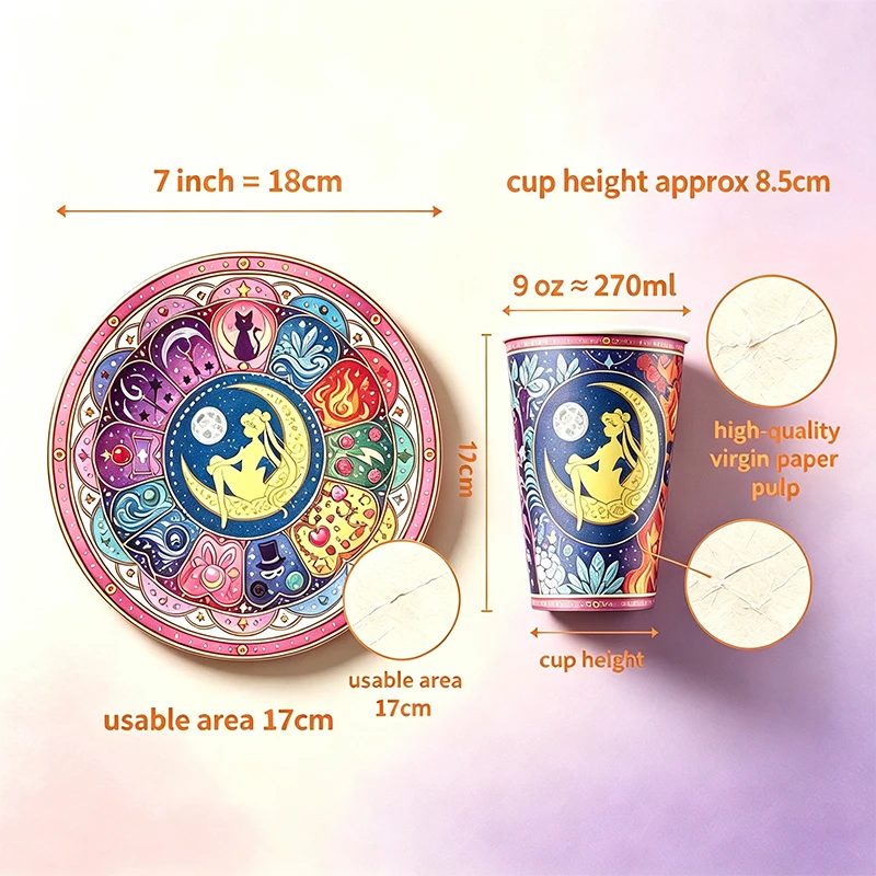 Cartoon Sailored Moons Themed Paper  Plate Cup Combination for Birthday Party Arrangement Gifts Decoration Packing Set view 5
