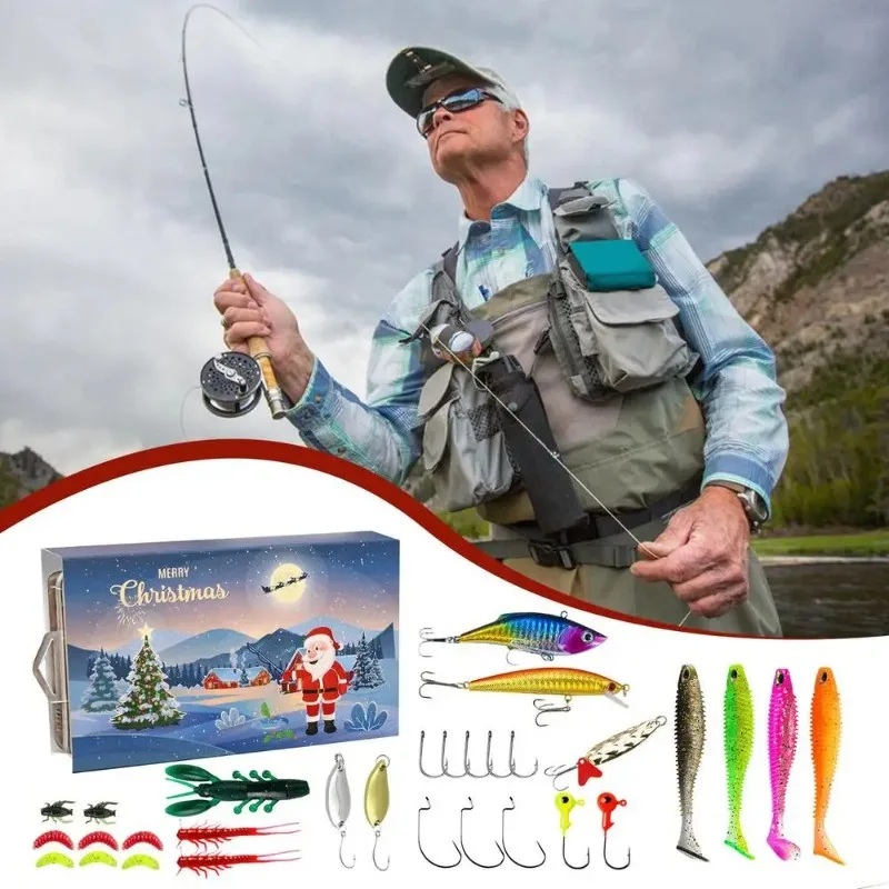 2024 Advent Calendar Fishing Countdown Blind Box Fishing Tackle Advent Calendar For Fish Adult Men Teen Boys Surprise Xmas Gift