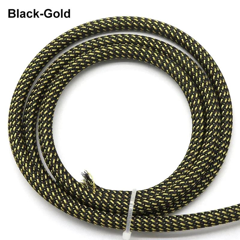 1~5M PET Expandable Braided Sleeve 2~16mm Black Gold High Density Insulation Nylon Cable Hardness Insulate DIY Protector Sheath