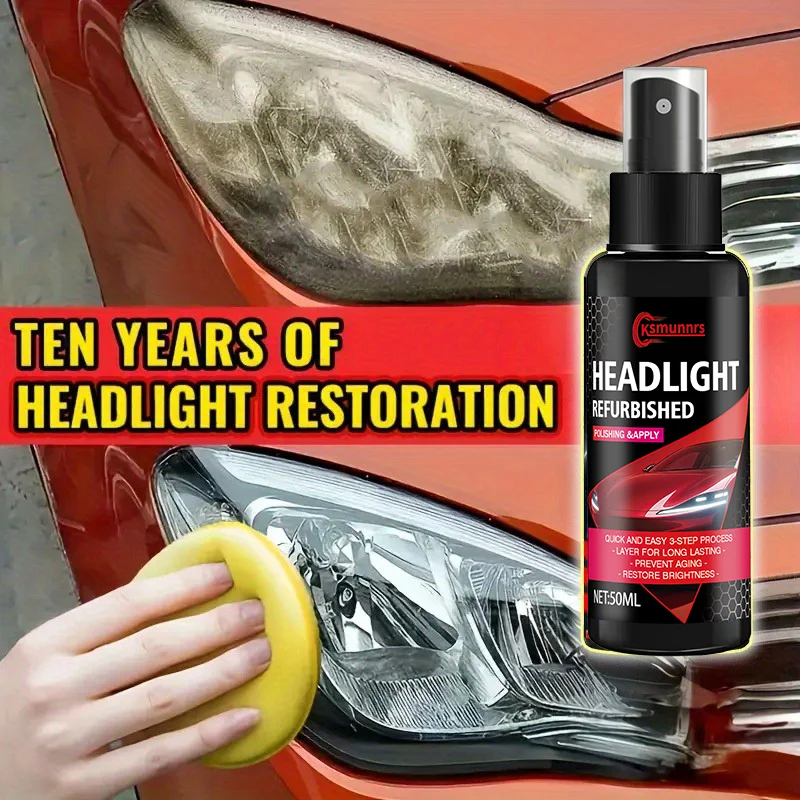 Car headlight restoration spray – ceramic coating kit, restores clarity, prevents yellowing, and offers long-lasting UV protecti