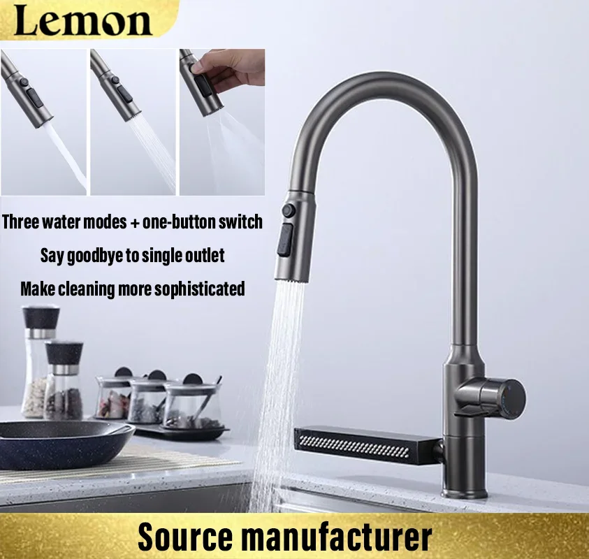 Waterfall Kitchen Sink Faucet Hot And Cold Rotating Pull-out Mixer Tap Gourmet Sink Faucet for Kitchen
