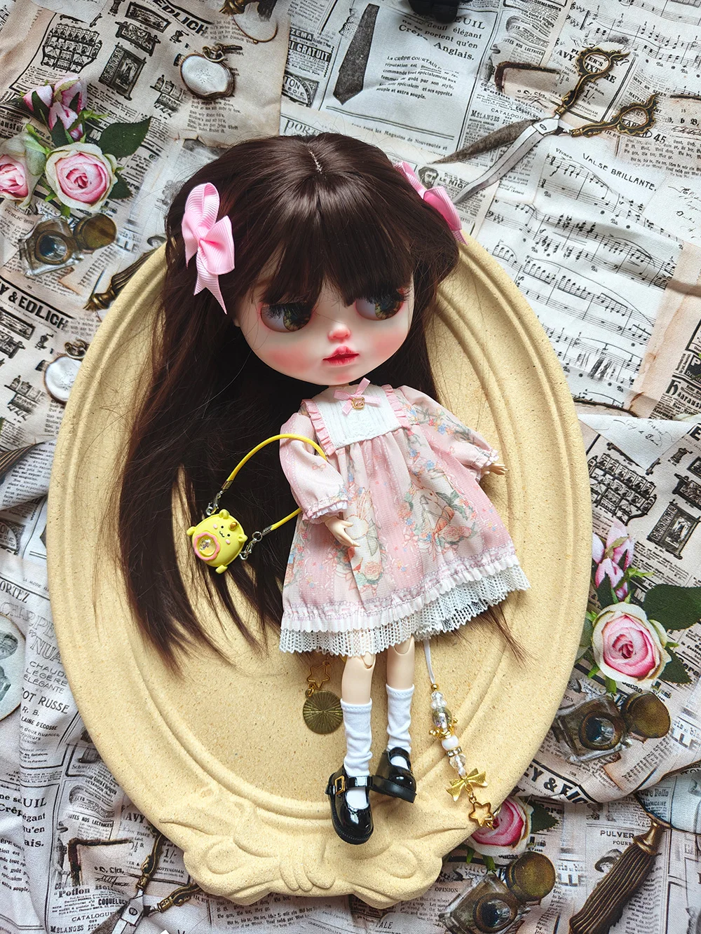 New Blythe doll Clothes  Handmade Cute pink classic dress For Ymy Licca Azones Ob24 Azone Doll Accessories 4-piece set Anime