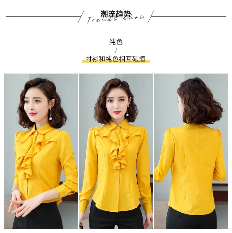 Yellow Shirts for Women, Tops and Blouses, Office Lady, Fall, Spring