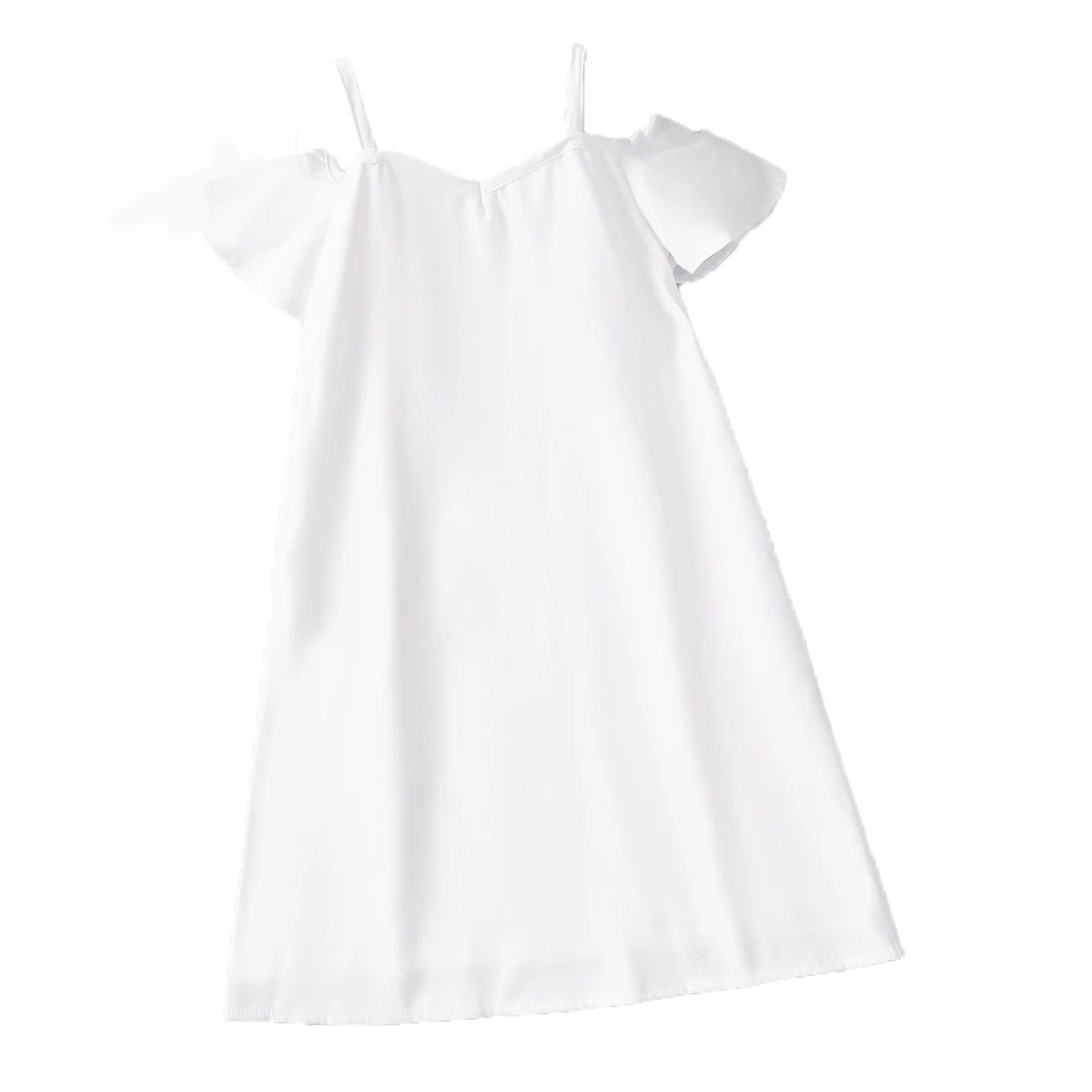 Spring Summer Girls Strap Off Shoulder Short Sleeve White Dress Fashion Sweet Baby Infant Toddler