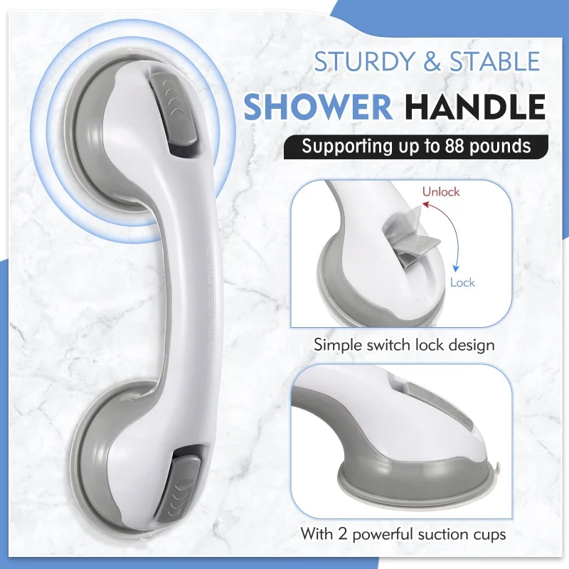 2PCS Vacuum Suction Cup Shower Grab Bars Toilet Non-slip Support Handles Bathroom Safety Grab Rod Handle Elderly Child Handrail