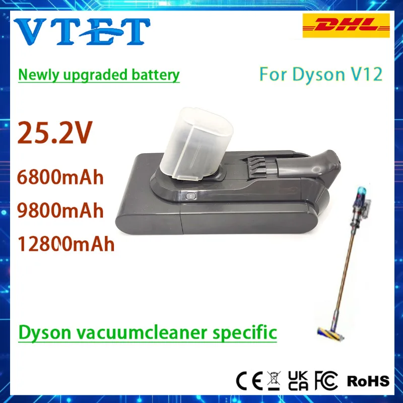 

VTET 2025 Is Suitable for DysonV12 Vacuum Cleaner Lithium Battery, 25.2V, High-density Cell Design, Fully Charged with Energy