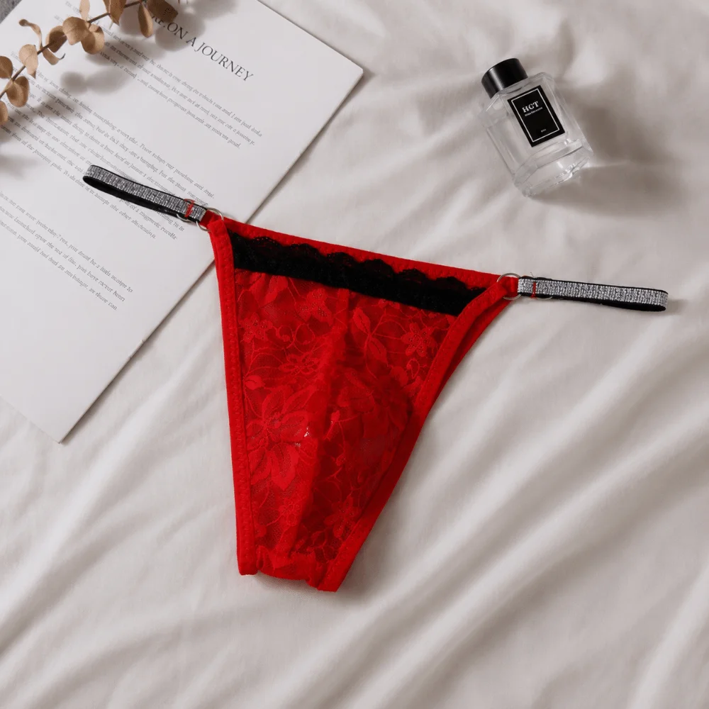 Low Waist Men Lace Hollow Thongs Underpants Thin Mesh Flower Men's Sheer Lace Panties Lingerie Glitter Belt Male Briefs