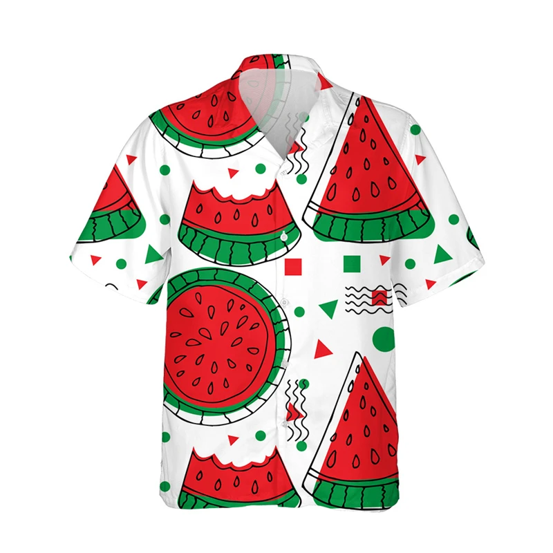 

Watermelon Hawaiian Men Shirt 3D Print Man/Women Casual Fashion Short Sleeves Shirts Button Lapel Tops Oversized Unisex Clothes