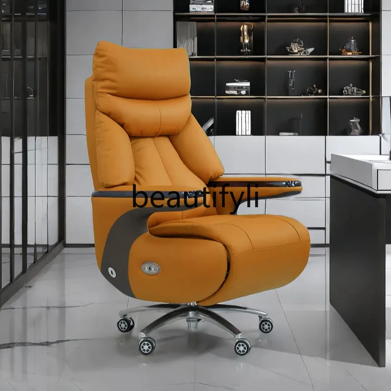

Electric Reclining Executive Chair Genuine Leather Business Home Study Computer Chair Office Comfortable Long Sitting
