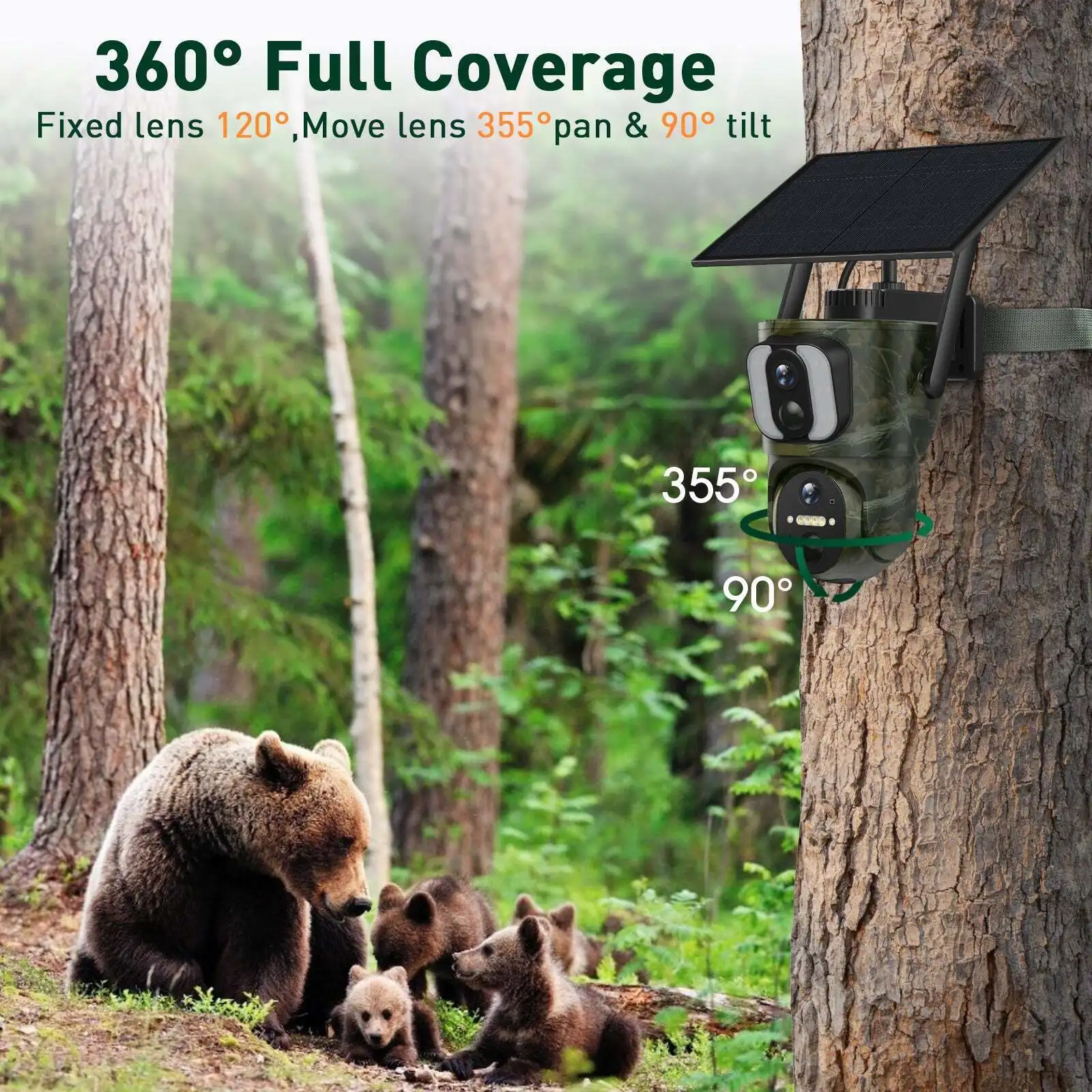 LS VISION 4K 4G Dual Screen Solar Trail Camera Outdoor Dual PIR Detection PTZ Security Cam 2-Way Talk Waterproof Wildlife Camera