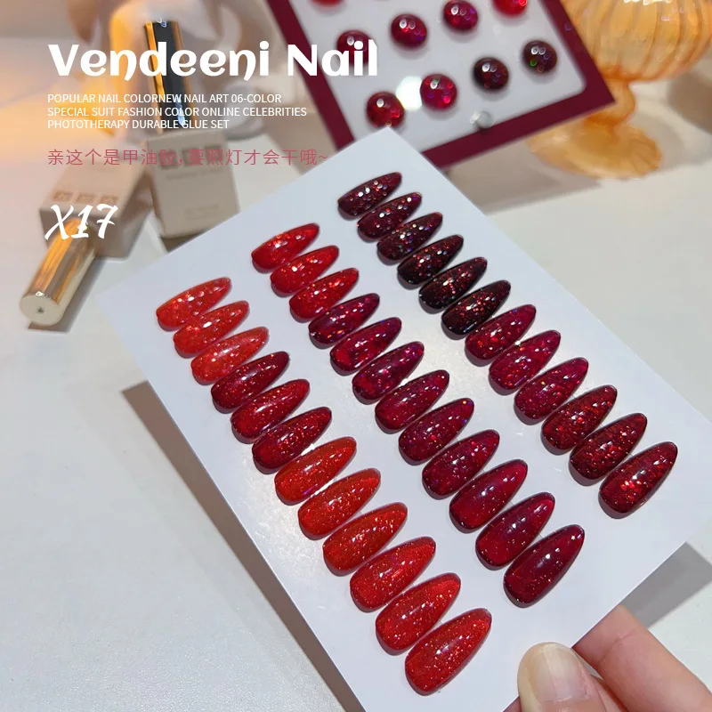 VENDEENI 12 colors Broken diamond color Nail gel set Nail salon 2024 New Hot sale Non-toxic UV gel Nail Art Kit Wholesale