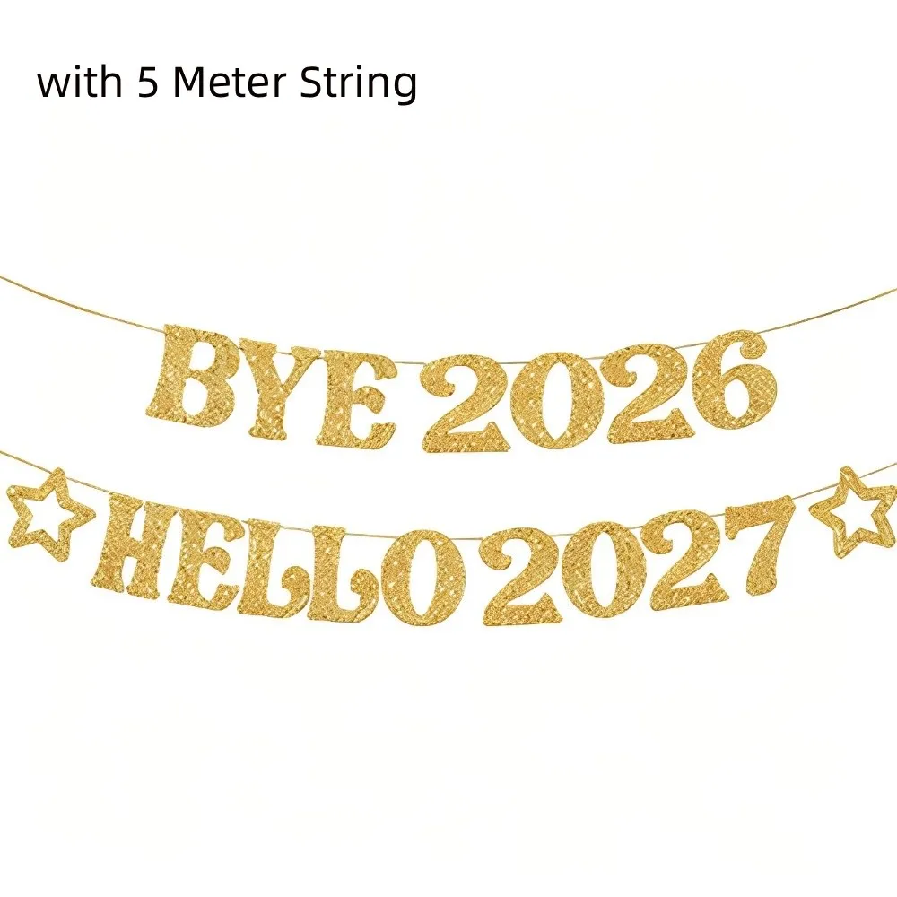 Glitter BYE 2026 HELLO 2027 Banner DIY Paper Holiday Party Letters Hanging Sign Festival Golden New Year Party Hanging Flag