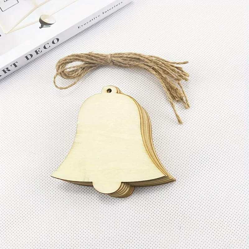 10Pcs Unfinished Wooden Pendant In The Shape Of Bell Decorations Wooden Hanging Blank Wooden