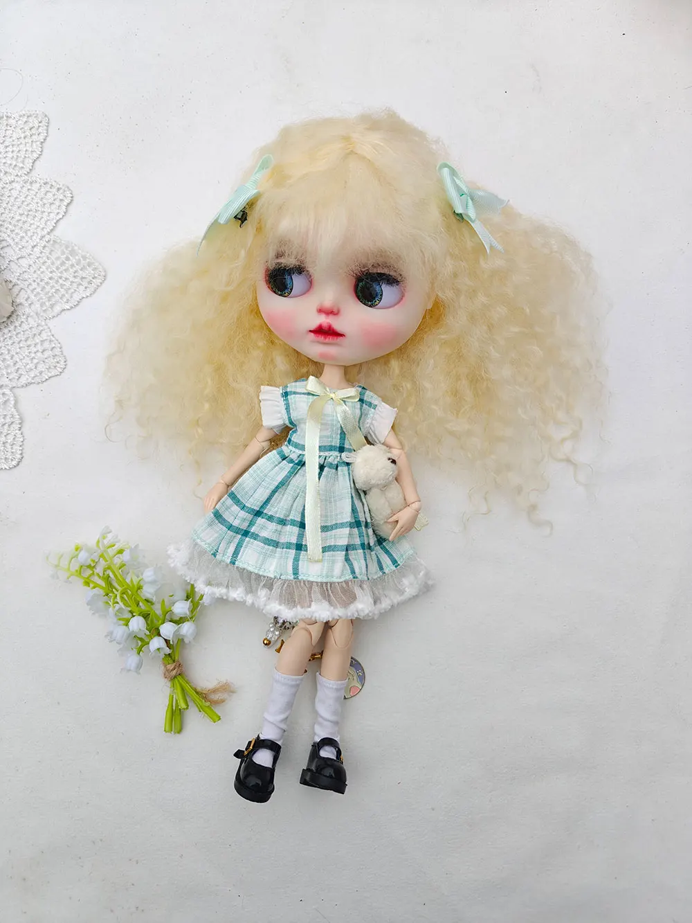 

Одежда для кукол Blythe, повседневный милый комплект платьев в стиле каваи в клетку для Ymy Licca Azones Ob24 Ob22, аксессуары для одежды blythe