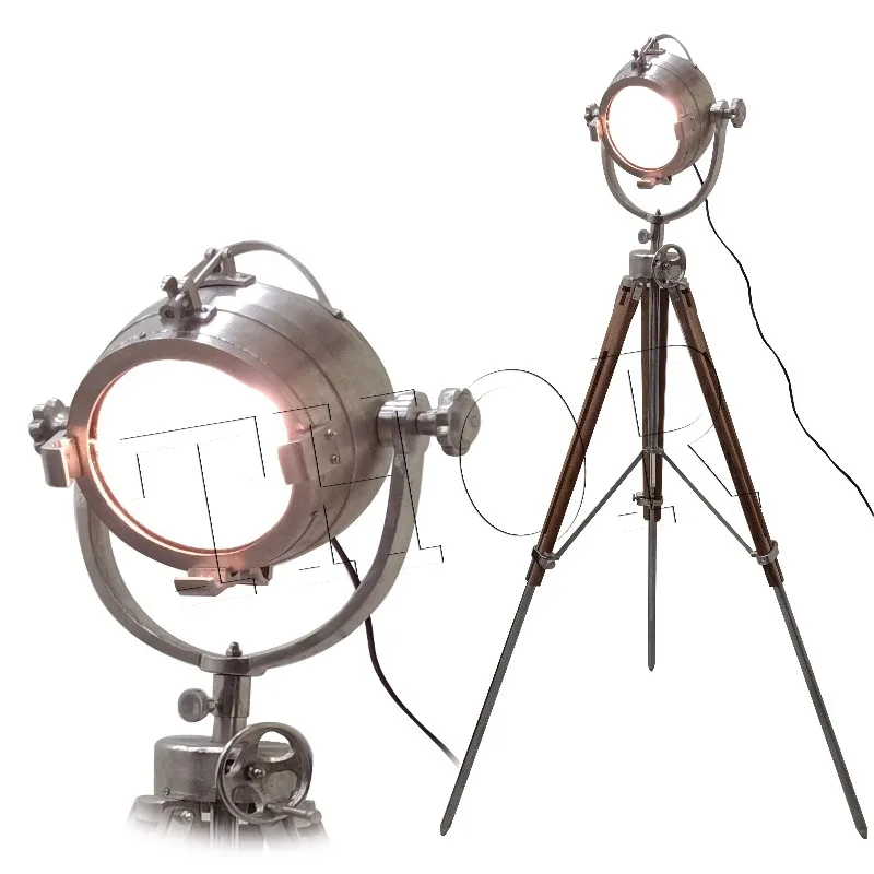 

Vintage Hollywood Studio Chrome Spot Studio Tripod Floor Lamps Nautical Regency Searchlight Living Room Bedroom LED Base Ceiling