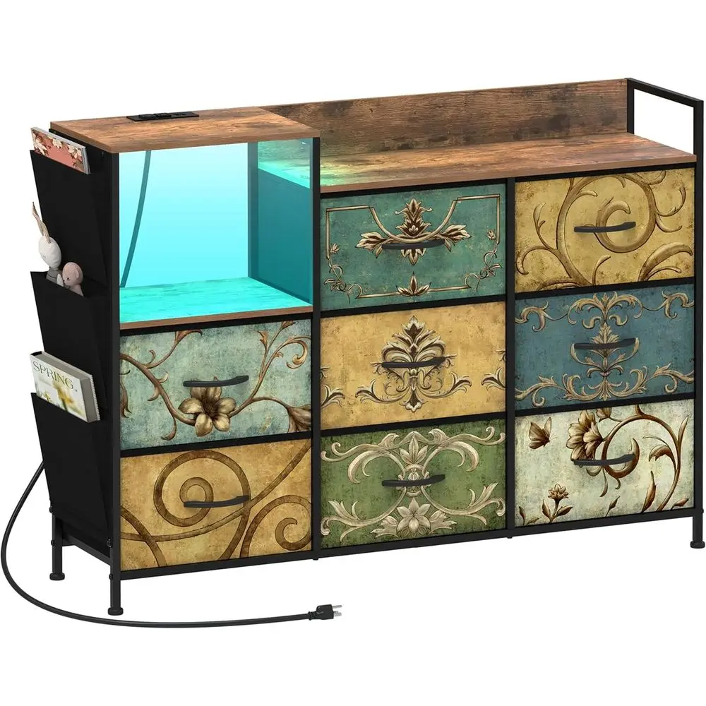 

8 Ders Drer with Charging Station and LED Lights Side ket Open Shel abric Chest o Ders Drer or Bedroom Living Room TV Stand