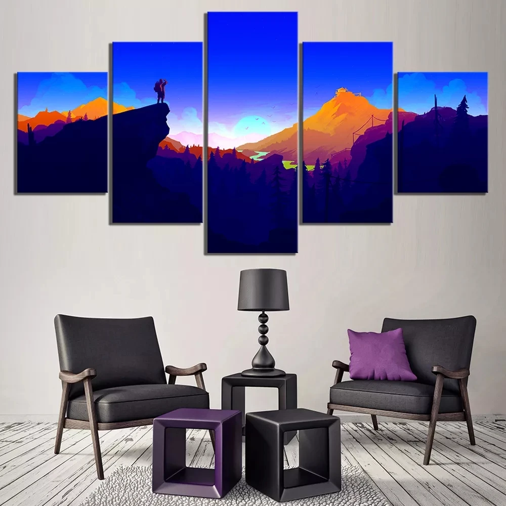 الخيال المشارك 5 قطع جدار الفن قماش ساعة النار المشهد الفني اللوحة ورق حائط للغرفة المعيشة طباعة غرفة نوم ديكور المنزل