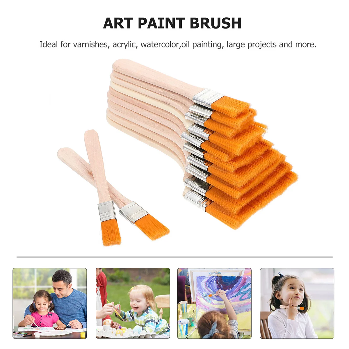 

10pcs Flat Utility Paint Brush Set High-Grade Nylon Durable Practical For Student Watercolor Oil Painting Art Creative