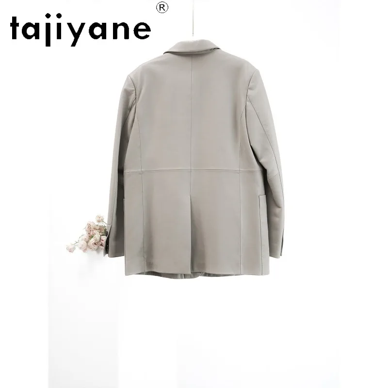 TAJIYANE Genuine Leather Jacket Woman Sheepskin Mid Length Jackets for Woman Clothing Straight Leather Coat Blazer Femme Grey