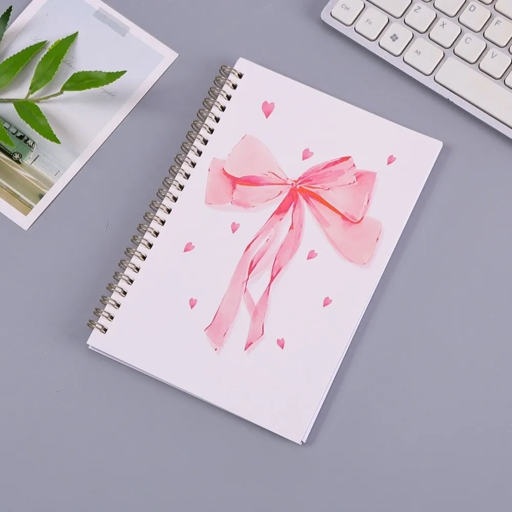 A5 Spiral Coil Notebook Pink Bow Pattern Blank Lined Pages Diary Book Cartoon High Beauty Horizontal Handbook School Office