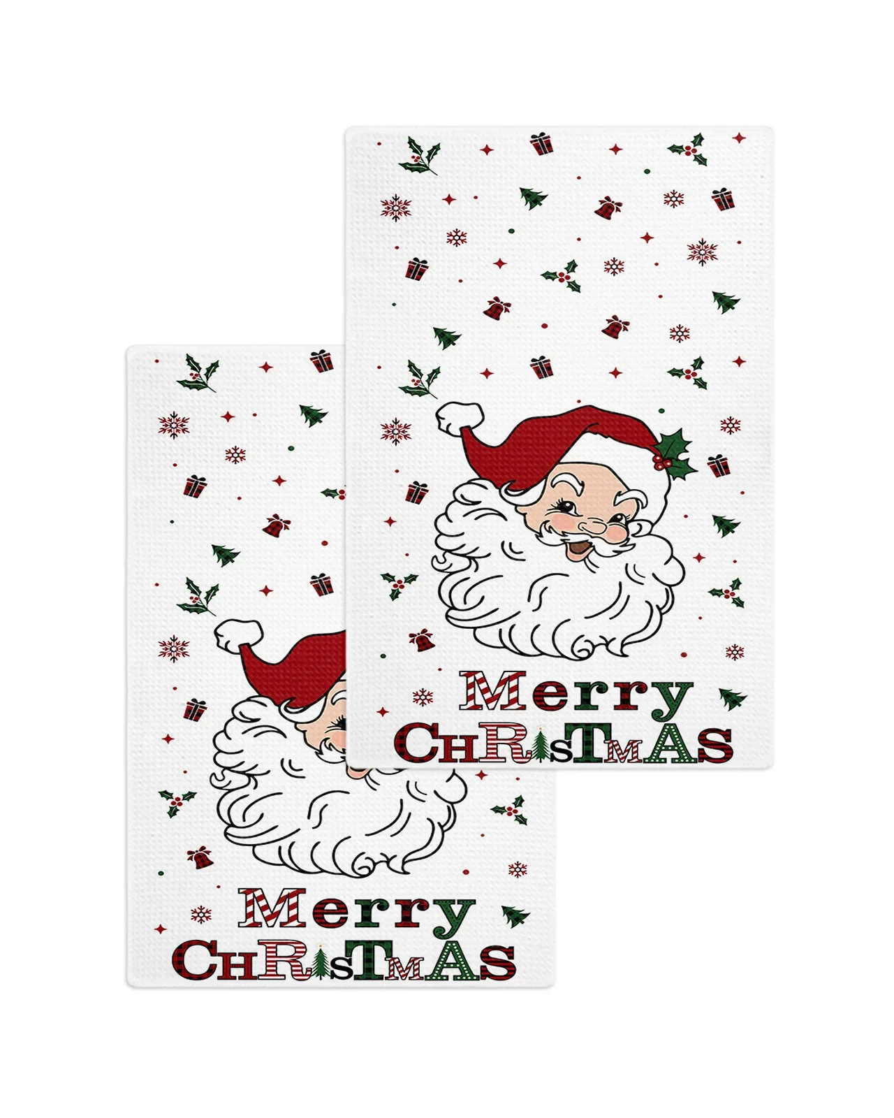 Christmas Winter Santa Claus 30*30cm Waffle Microfiber Kitchen Towel Soft Cleaning Cloth Scouring Pad Wiping Rag