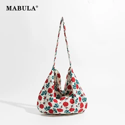 MABULA Lazy Elegant Flower Printed Lady Shoulder Bag Lightweight Soft Cotton Sling Cross Body Hobo Purse Trend Women Daily Pouch