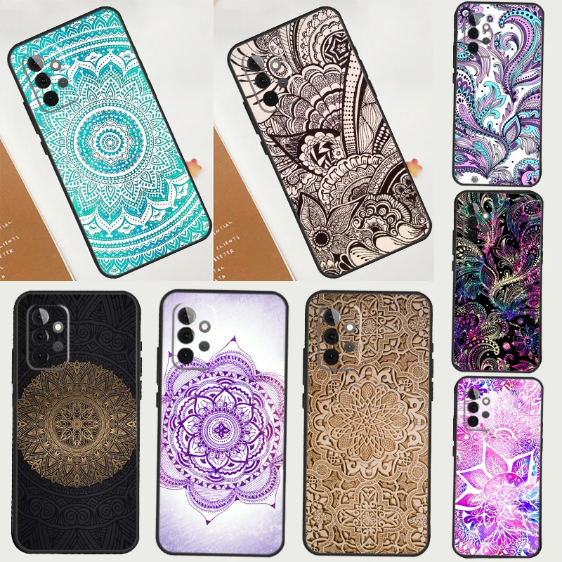 Indian Floral Henna Mandala Case For Samsung Galaxy A54 A34 A14 A53 A13 A33 A73 A12 A22 A32 A52 A52S A51 A71 A50 Cover Coque