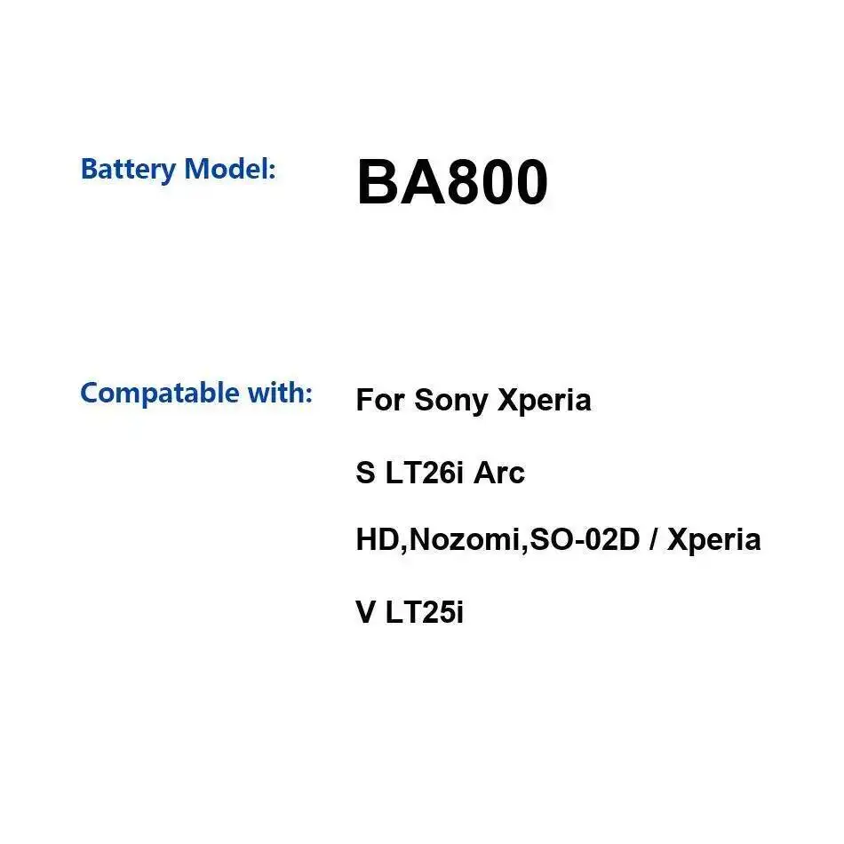 

Для Sony Xperia S Lt26i Arc HD, Nozomi SO-02D V Lt25i аккумулятор мобильного телефона 1700 мАч прочный BA800