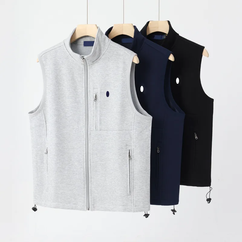 

Spring Autumn Zipper Open Cardigan Vest Men's Loose Svel Cotton Sweatirt Stand Collar Small Label Men's Jaet