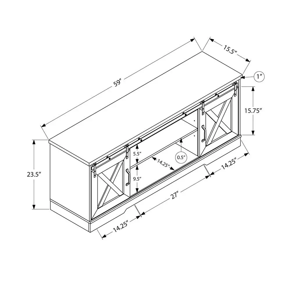 وحدة تحكم وسائط بحامل تلفزيون مقاس 60 بوصة مع أبواب الحظيرة ومركز الترفيه في المزرعة وخزانة تخزين ذات صفائح بنية