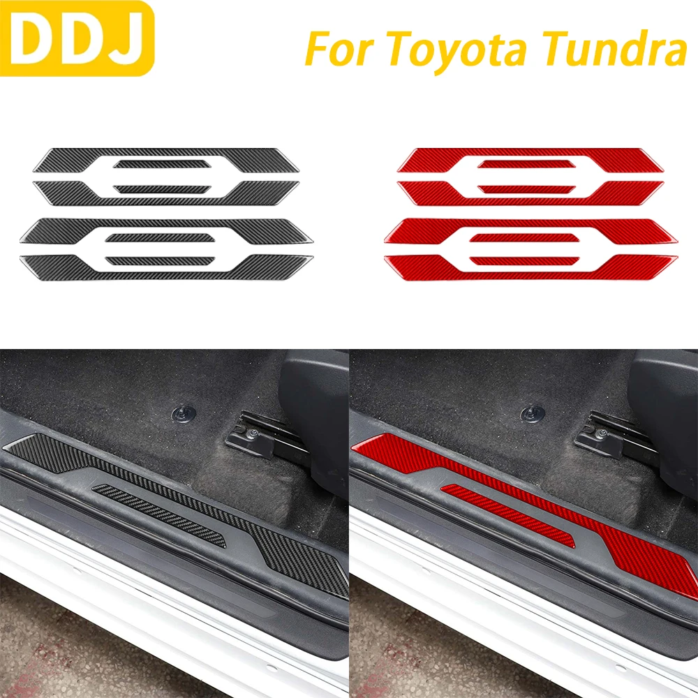 

For Toyota Tundra Sequoia 2022 2023 2024 Car Accessories Carbon Fiber Inner Door Sill Panel Decorative Cover Decoration Sticker