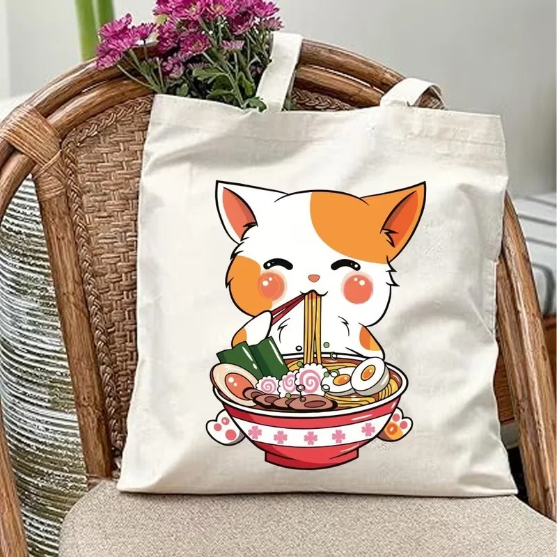 

Japan-Korea Bag Funny Korea Tote, Gifts for Friend, Cat Ramen Handbag Large Capacity Bags for Outdoor Picnic, Party, Traveling
