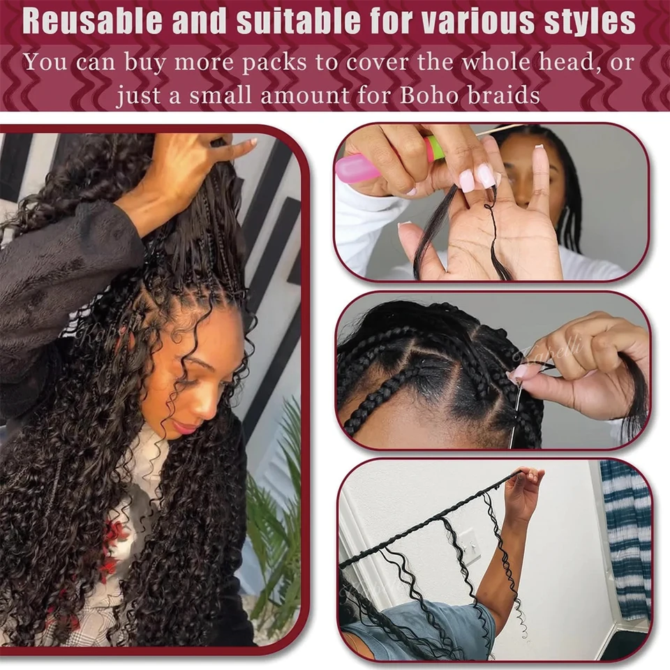 300g Cabello a granel pre-dividido para trenzas Onda Profunda Crochet Cabello Humano Sin Nudos Milagrosos Extensiones de Cabello Trenzas Boho Invisibles 4
