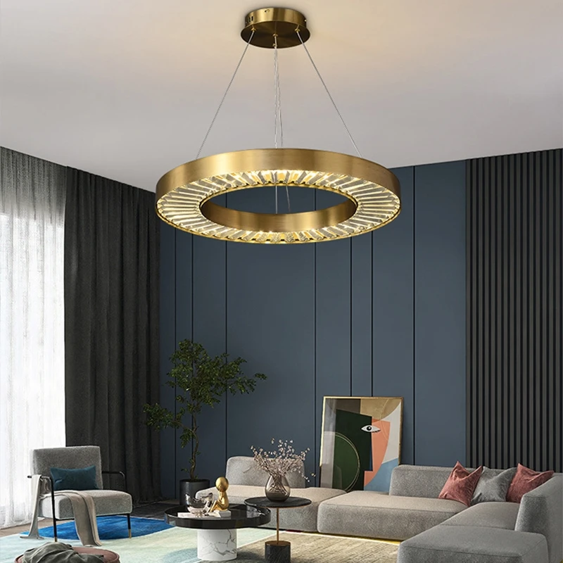 

Modern Crystal Gold LED Pendant Lamp Rings Lustre Pendant Light Suspension Luminaire For Bedroom Living Room Home Decor Fixtures