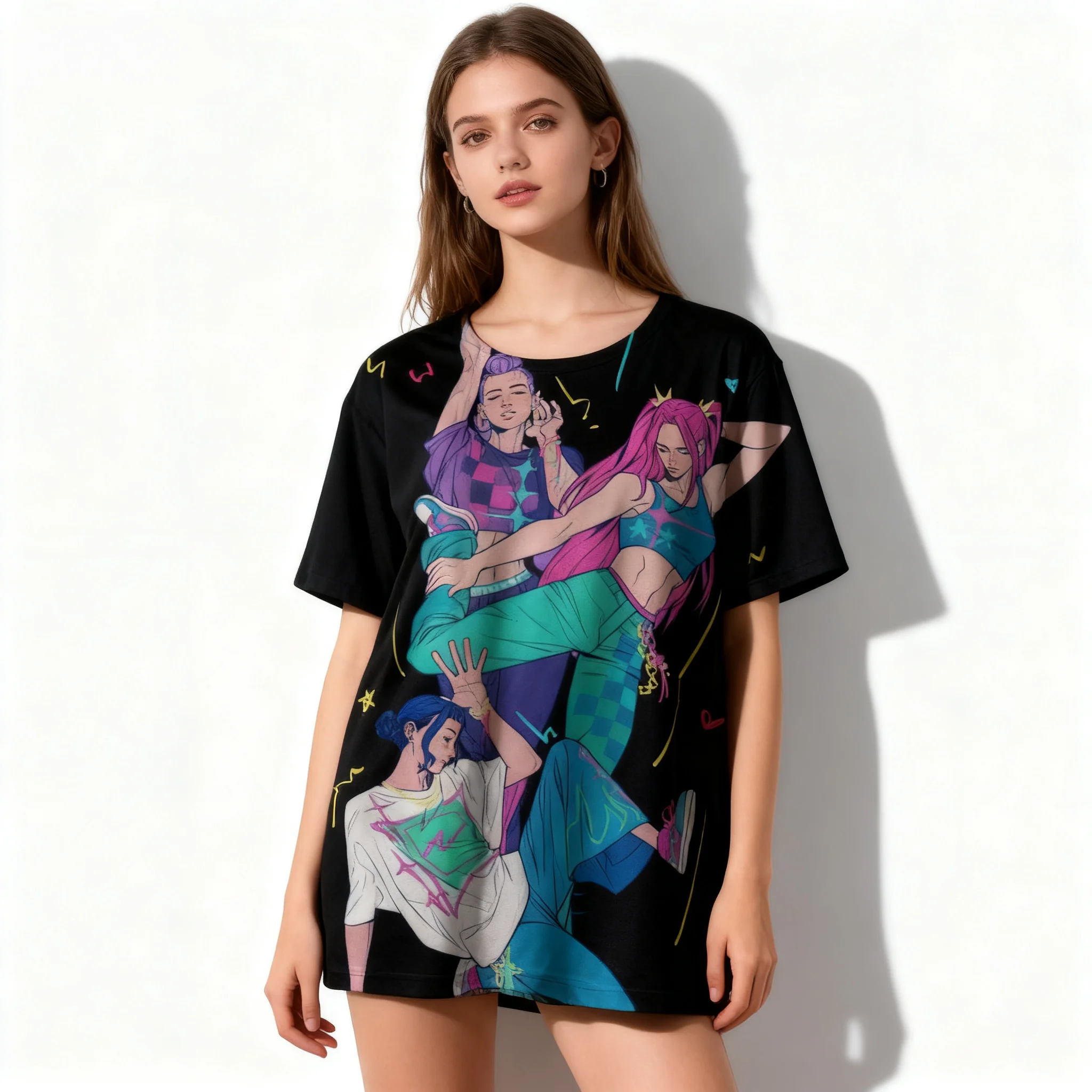 

Популярная мужская футболка Kpop Witch Hunting Team Gaza, аниме 3D, женская футболка для взрослых и детей, очень большая одежда, подарок