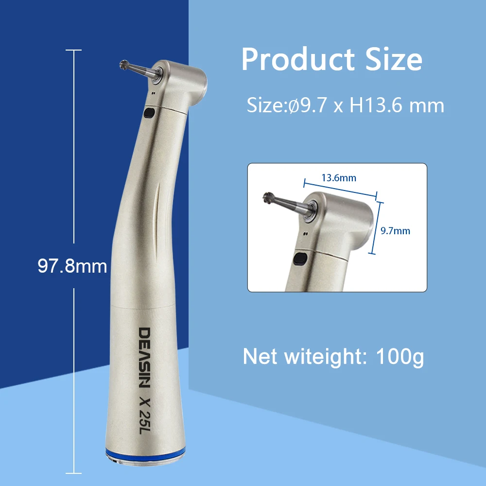Dental Low Speed Handpiece Contra Angle Blue Ring X25 X25L 1:1 Internal Water Spray Fiber Optical Handle