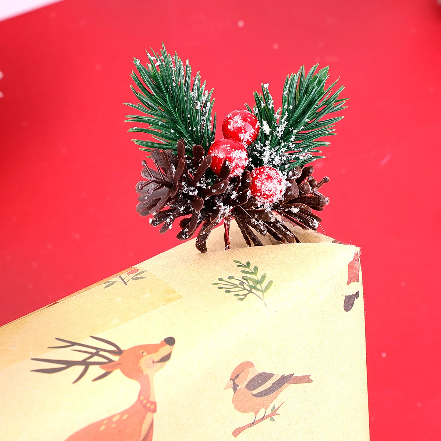 5/50 قطعة عيد الميلاد التوت ينبع دائم الخضرة الثلوج توافدوا فرع الصنوبر الاصطناعي التوت ديكور الصنوبر مخروط شجرة عيد الميلاد فروع الإبر #4