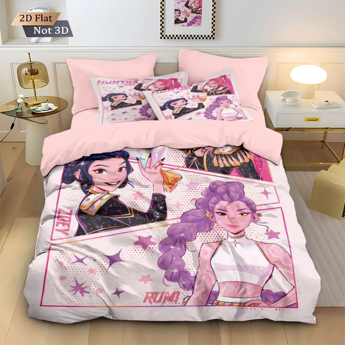 3pcsK-Pop Demon Hunters imprimé ensemble de housse de couette sans noyau, literie de chambre multi-tailles, décoration de vacances, lavable en machine