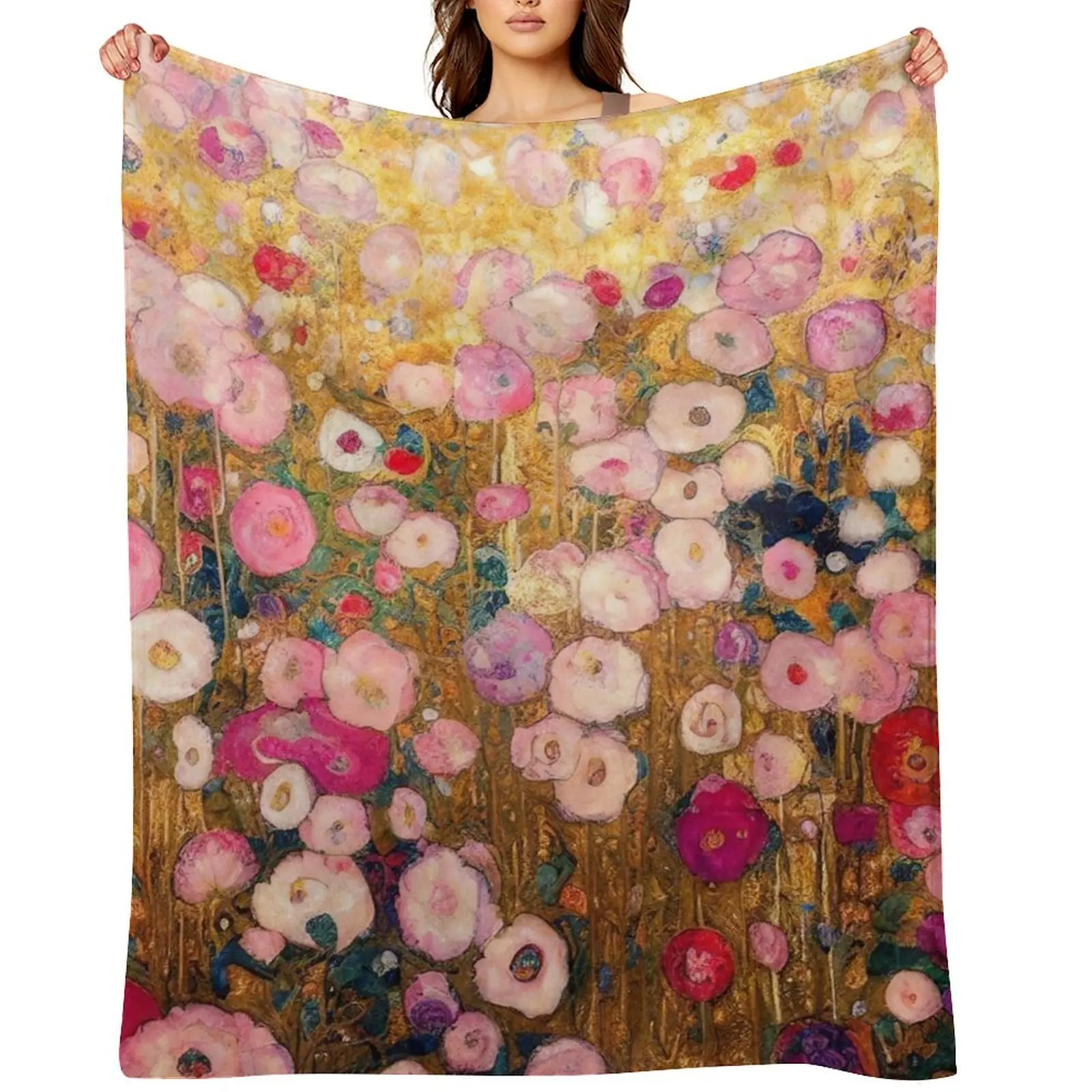 Gustav Klimt Pink Flower Garden Throw Blanket Stuffeds Retros Hairy Kid'S Blankets