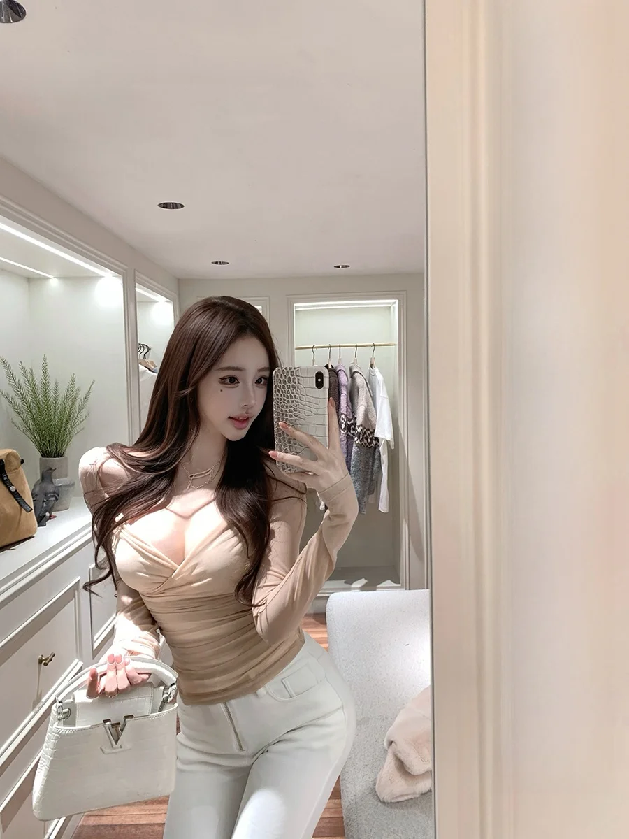 

Сексуальная и стильная женская модная одежда: топ с V-образным вырезом и длинными рукавами из полиэстера, в стиле Rich Girlpill Bottle Me