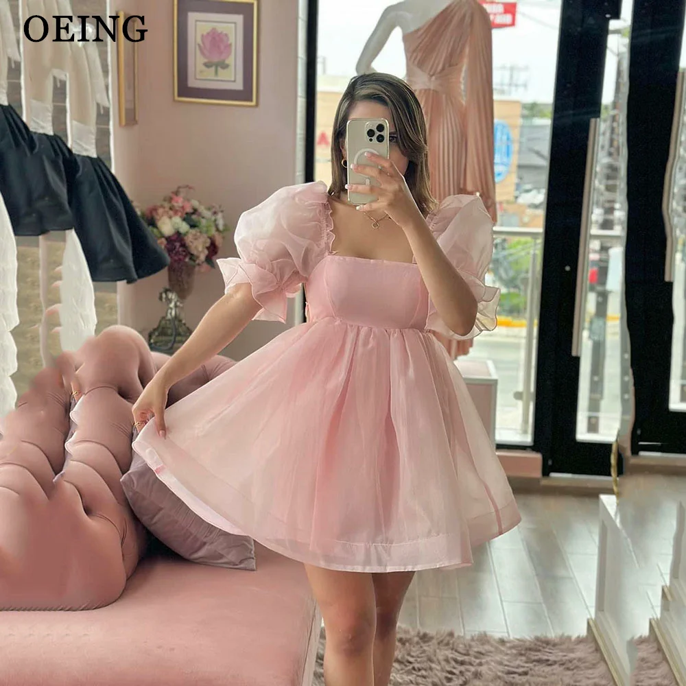 

OEING Glitter Short Wedding Party Dresses Sweetheart Square Collar Tiered Prom Gowns Mini Women Formal Fairy Evening Dress 2024