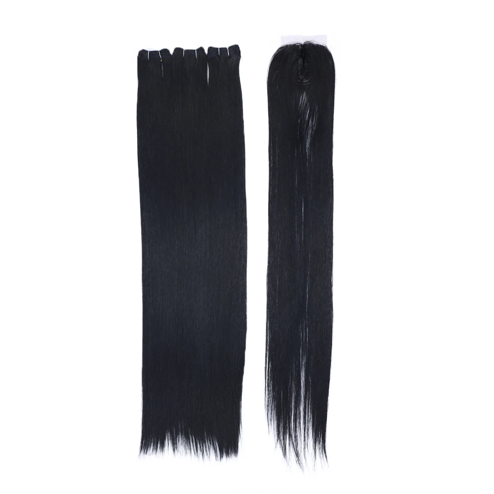 

Bone Straight Synthetic Hair Bundles With Closure 100% Futura Hair Weave Bundles With Machine Lace Closure 3 Bundles And Closure