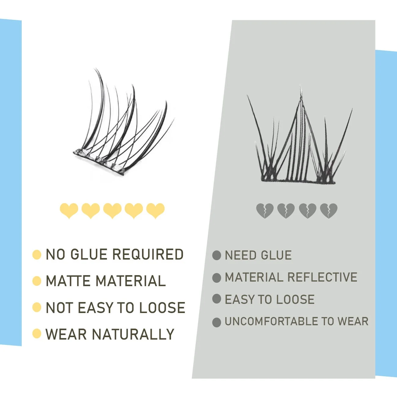 6 Rows False Eyelashes Mixed Length Self-Adhesive No Need Glue DIY Segmented Natural Long Fake Eyelash Extensions For Daily Use